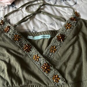 Embellished Olive Green Women's Dress